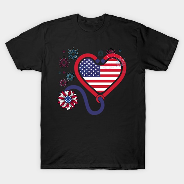 Patriotic Nurse 4th Of July American Flag Independence Day T-Shirt by ElisamaAmarezw